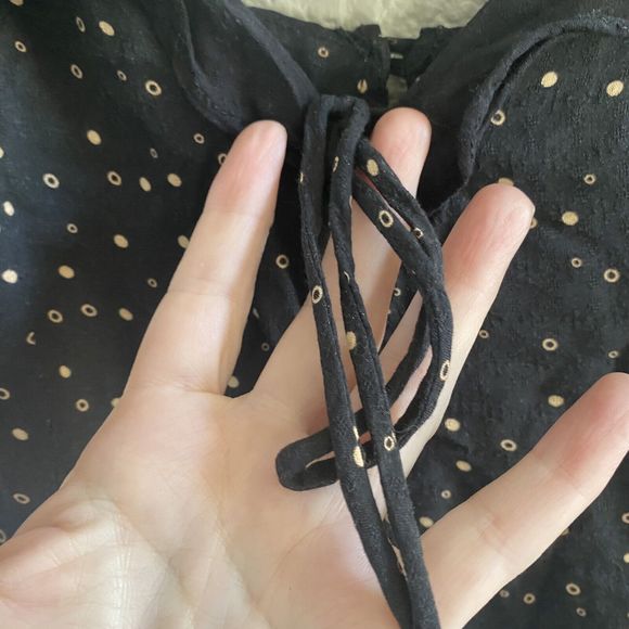 Free People Intimately Mini Slip Dress Ruffled Black Gold Dot Medium Button Back - Picture 4 of 13